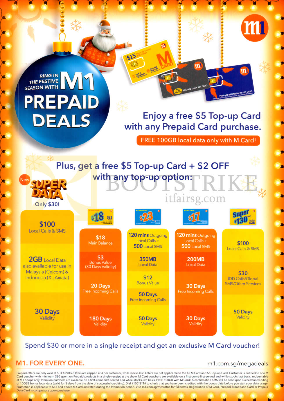 SITEX 2015 price list image brochure of M1 Prepaid Free 5 Dollar Top Up Card With Prepaid Card Purchase