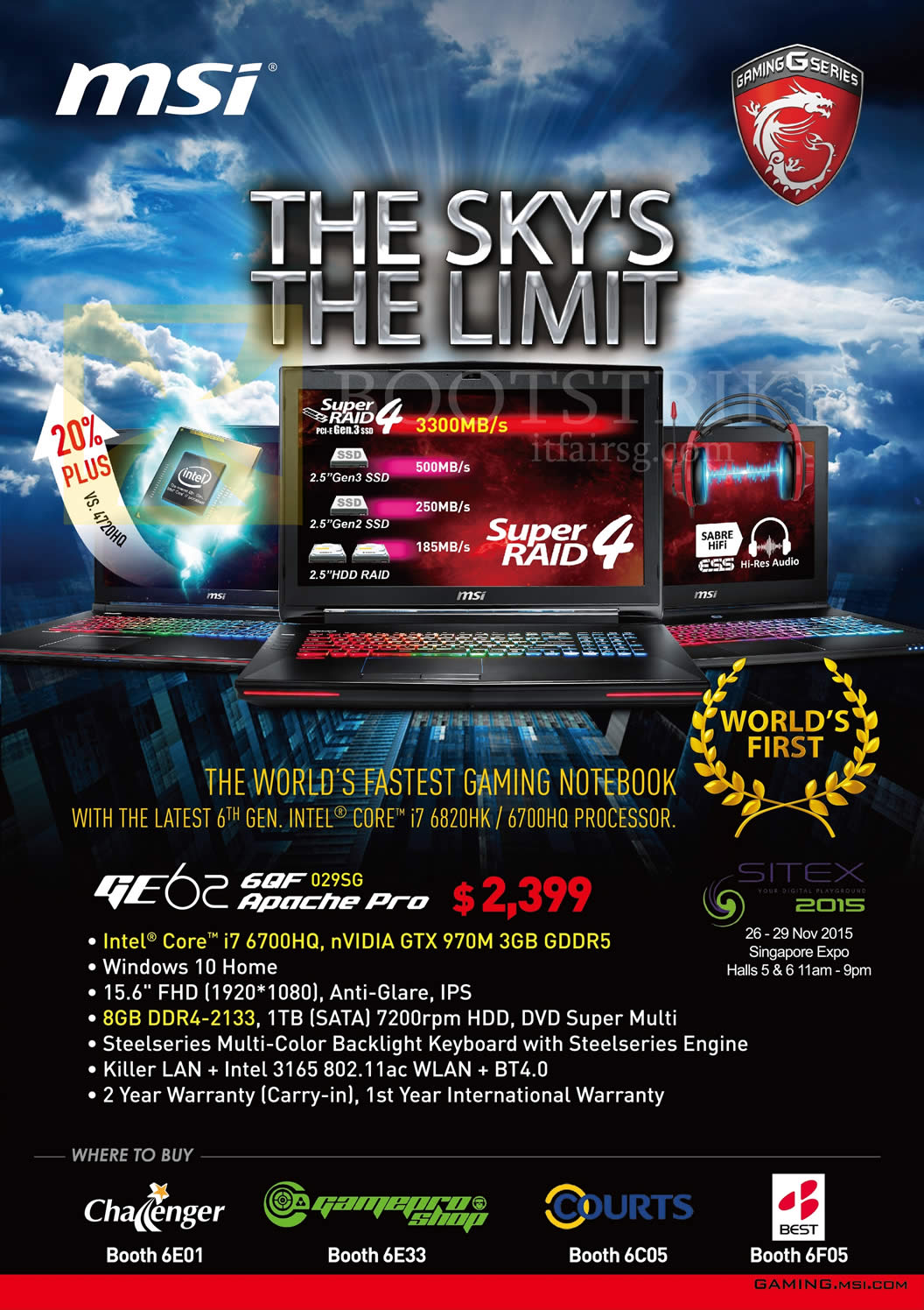 SITEX 2015 price list image brochure of MSI Notebooks GE626QF029SG Apache Pro