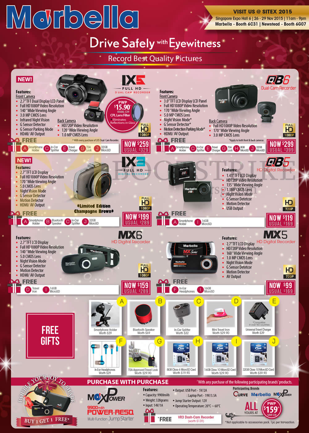 SITEX 2015 price list image brochure of Maka GPS Marbella Maxpower Car Cameras LX5, QB6, LX3, QB5, MX6, MX5