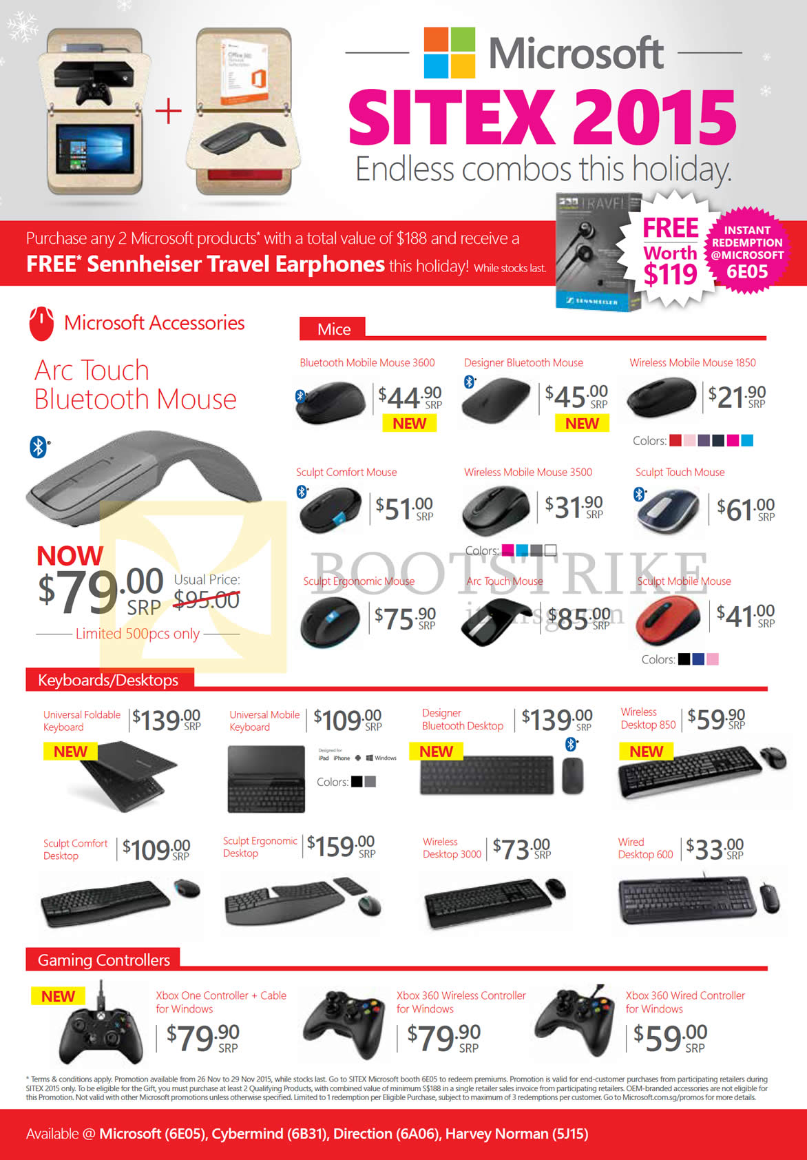 SITEX 2015 price list image brochure of Microsoft Hardware Accessories Mouse, Keyboards, Desktops, Gaming Controllers, Arc Touch, Bluetooth, Wireless Mobile, Sculpt Comfort, Ergonomic, Foldable, Designer, Xbox One 360