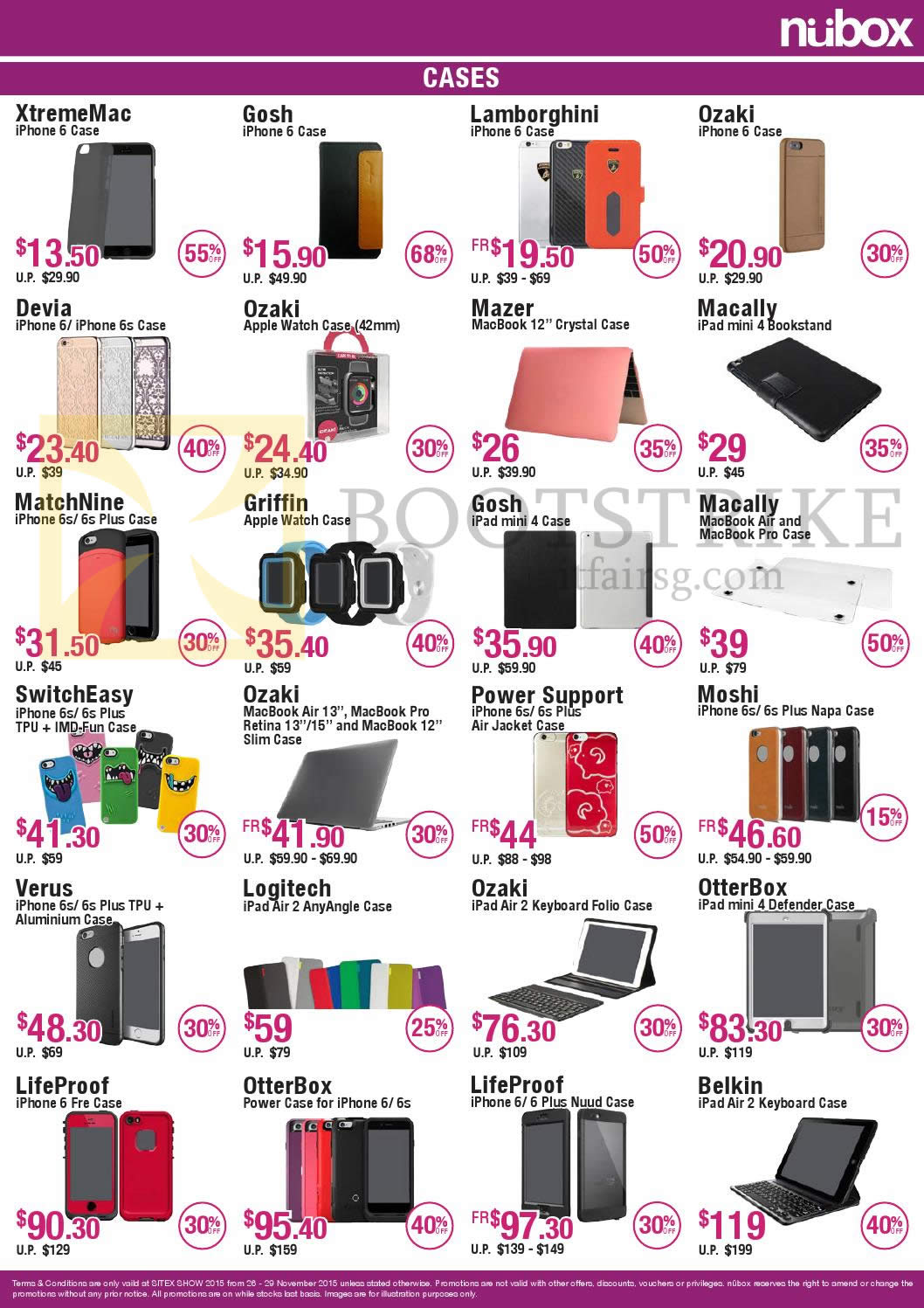 SITEX 2015 price list image brochure of Nubox Cases XtremeMac, Gosh, Lamborghini, Ozaki, Devia, Mazer, Gosh, SwitchEasy, Logitech, Verus, OtterBox, LifeProof, Belkin