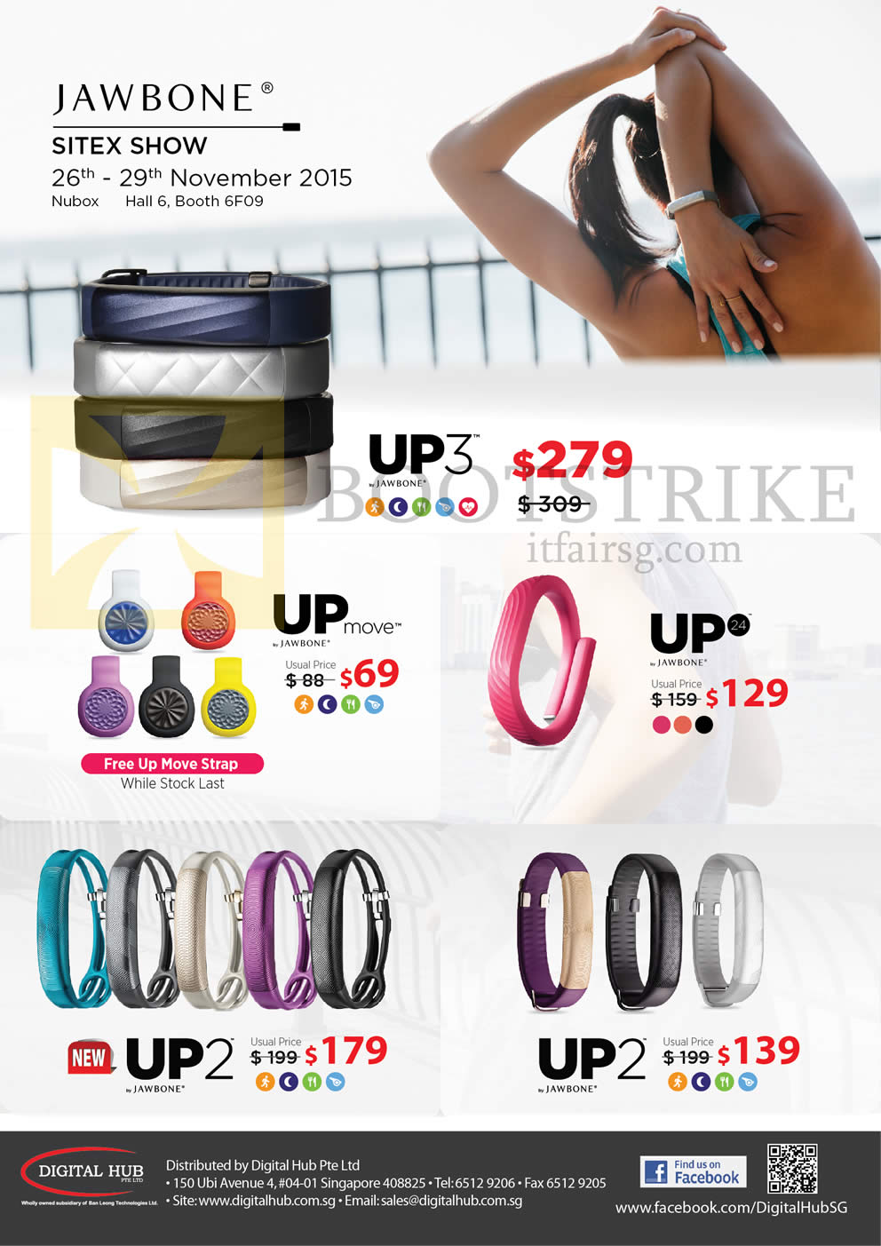 SITEX 2015 price list image brochure of Nubox Jawbone Fitness Trackers UP24, UP2, UP3, UP Move