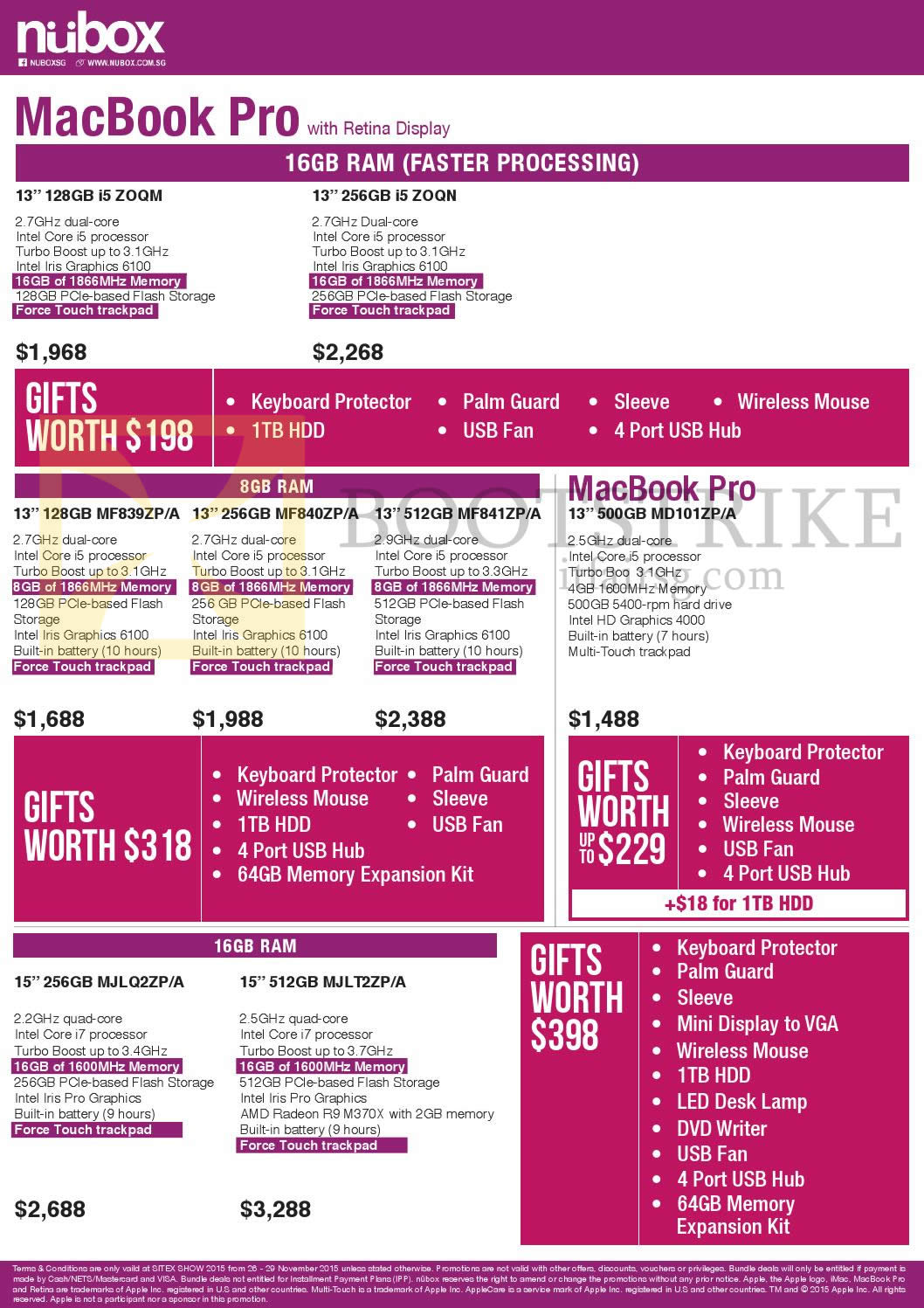 SITEX 2015 price list image brochure of Nubox MacBook Pro With Retina Display, MacBook Pro, 13inch, 15inch, Free Gifts