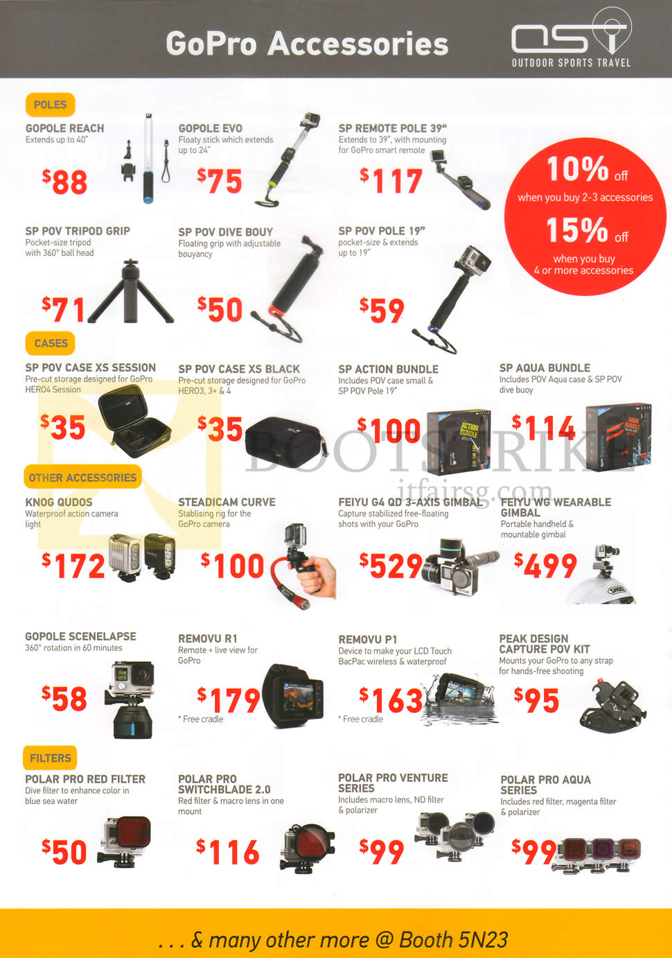 SITEX 2015 price list image brochure of OST GoPro Accessories Gopole Reach, SP Remote Pole, POV Case XS Session, Steadicam Curve, Removu P1, R1, Polar Pro Red Filter, Switchblade 2.0, Venture Series, Aqua Series