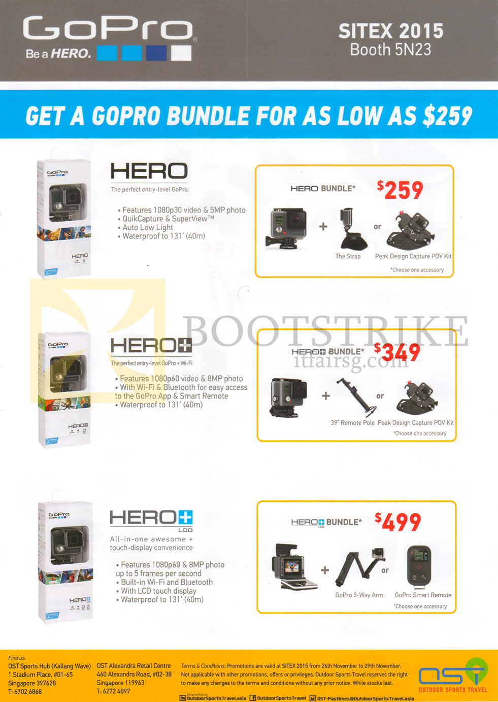 SITEX 2015 price list image brochure of OST GoPro Action Cameras Bundles Hero, Hero Plus, Hero Plus LCD