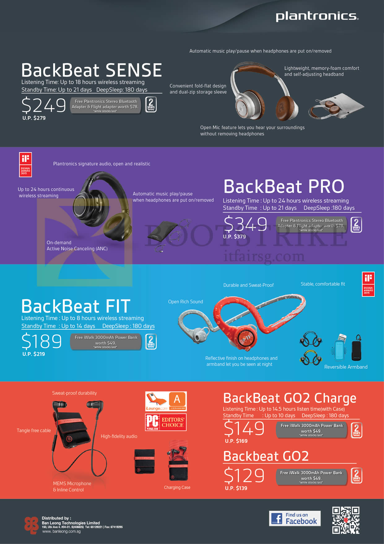 SITEX 2015 price list image brochure of Plantronics Bluetooth Headsets BackBeat Sense, Pro, Fit, GO2 Charge