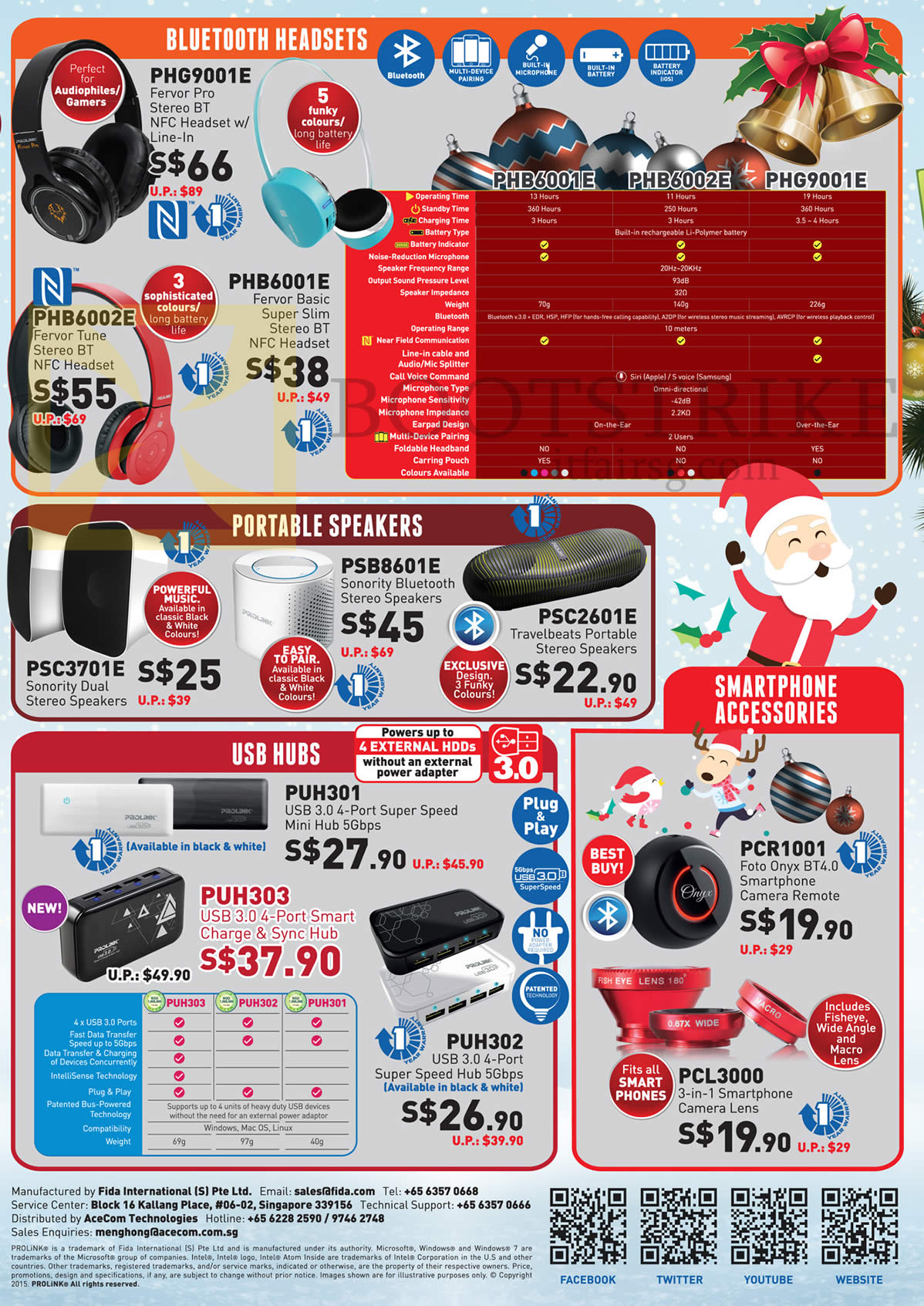 SITEX 2015 price list image brochure of Prolink Bluetooth Headsets, Portable Speakers, USB Hubs, Smartphone Accessories, PHG9001E, PHB6001E, 6002E, PSB8601E, PSC3701E, 2601E