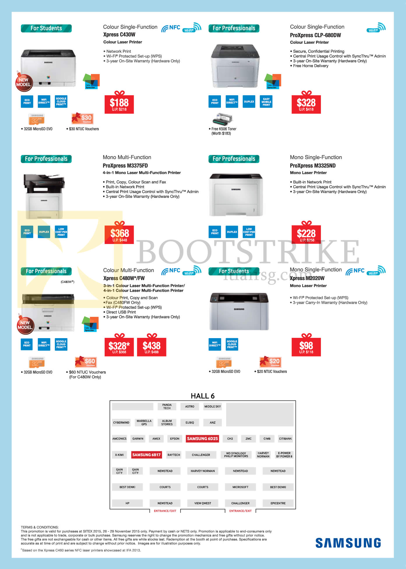 SITEX 2015 price list image brochure of Samsung Printers Laser Xpress C430W, C480W, M2020W, ProXpress CLP-680DW, M3375FD, M3325ND