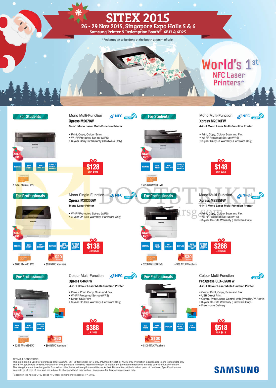 SITEX 2015 price list image brochure of Samsung Printers Laser Xpress M2070W, M2070FW, M2835DW, M2885FW, C460FW, CLX-6260FW