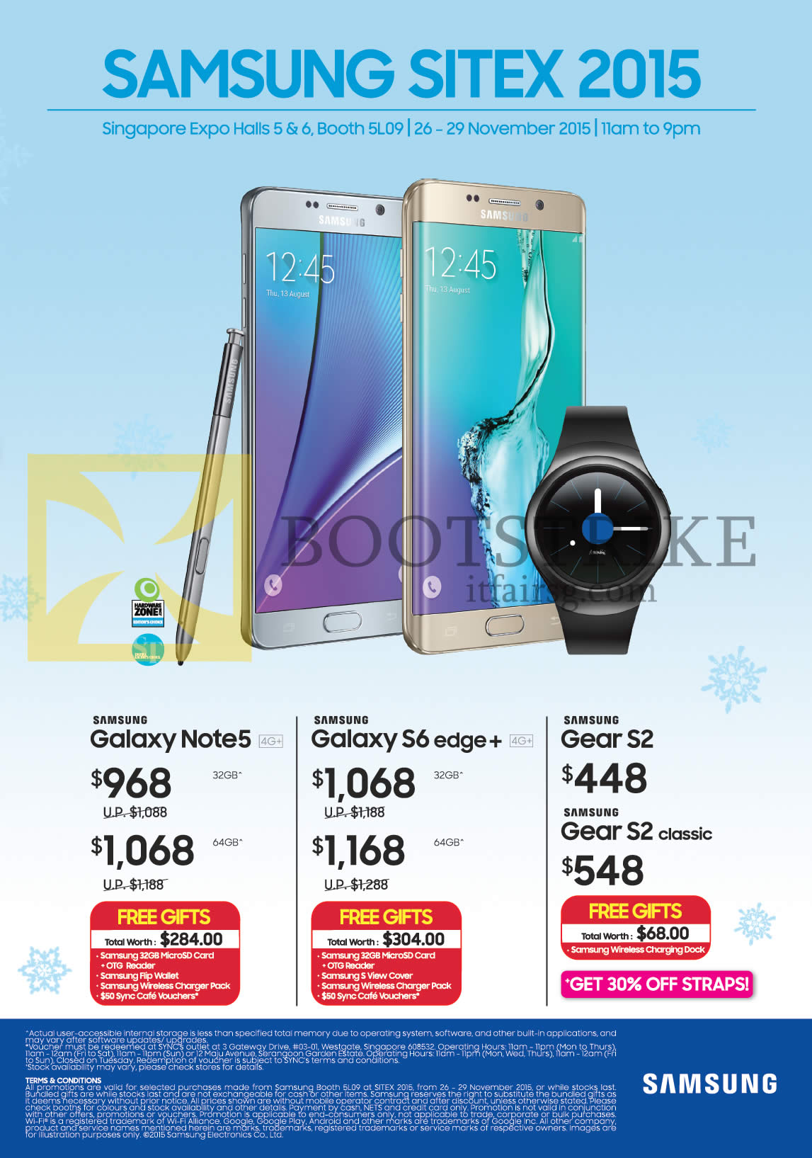 SITEX 2015 price list image brochure of Samsung Tablets Smartphones Galaxy Note 5, S6 Edge Plus, Gear S2, S2 Classic, Free Gifts