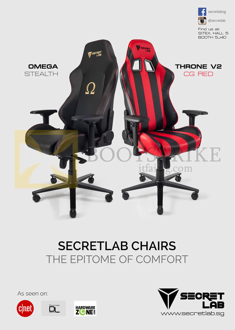 SITEX 2015 price list image brochure of Secret Lab Chairs Omega Stealth, Throne V2 CG Red