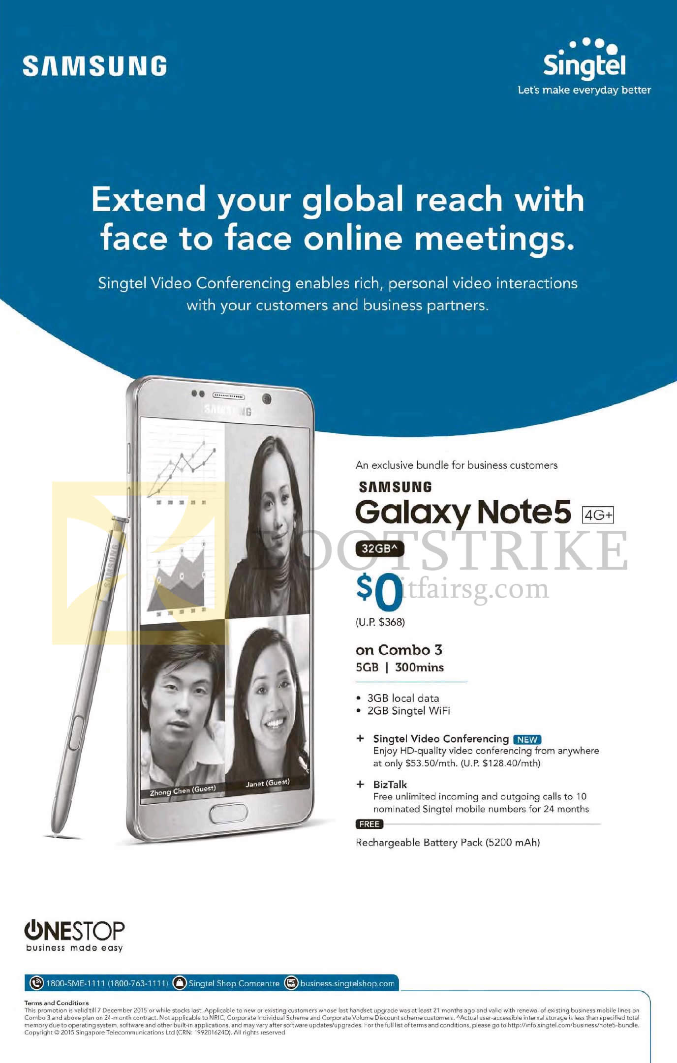 SITEX 2015 price list image brochure of Singtel Business Exclusive Bundle, Samsung Galaxy Note 5 32GB