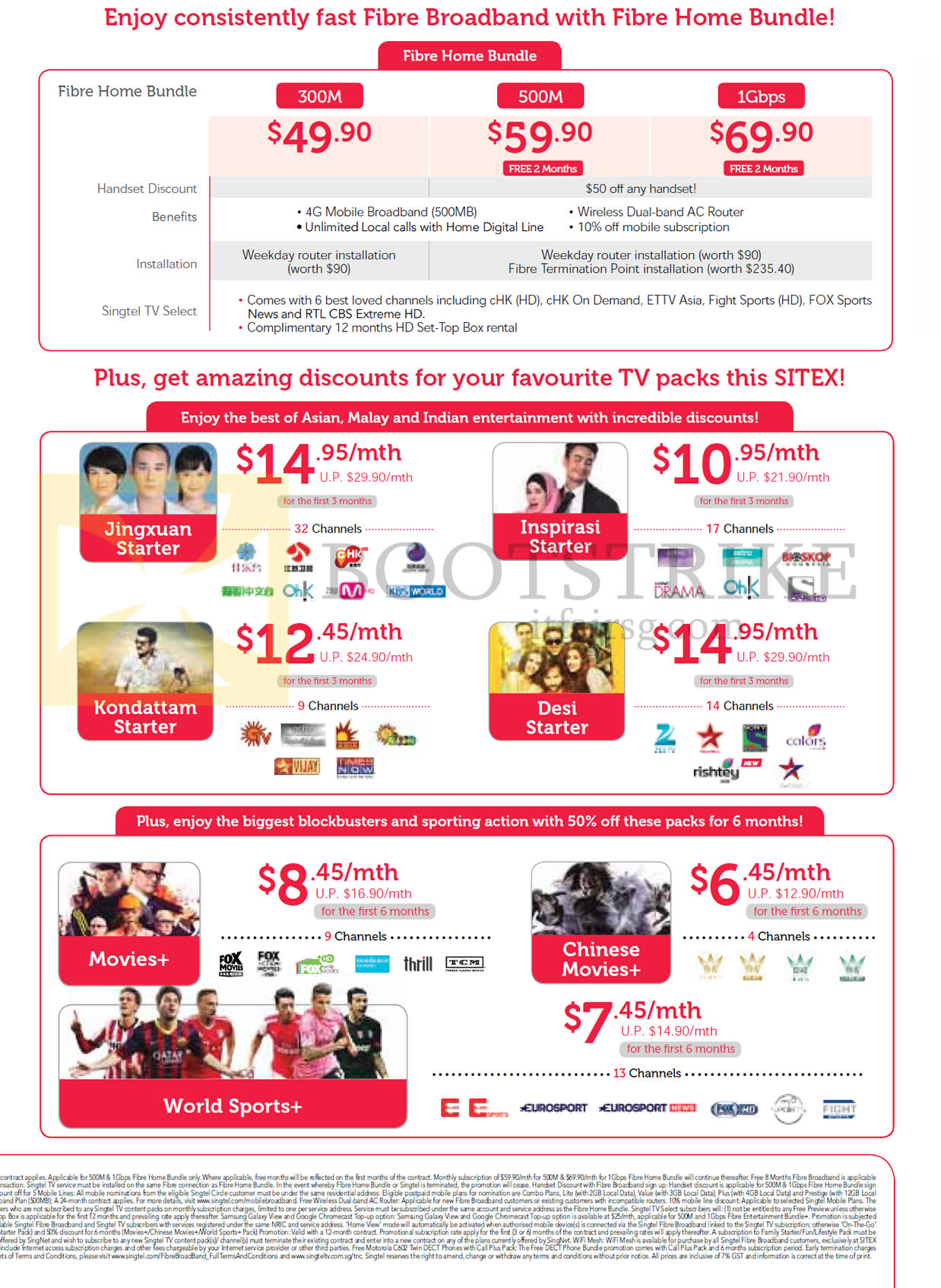 SITEX 2015 price list image brochure of Singtel Fibre Broadband Home Bundles 300M 500M 1Gbps, TV Packs, Jingxuan, Kondattam, Inspirasi, Desi Starter, Movies Plus, Chinese Movies Plus, World Sports Plus