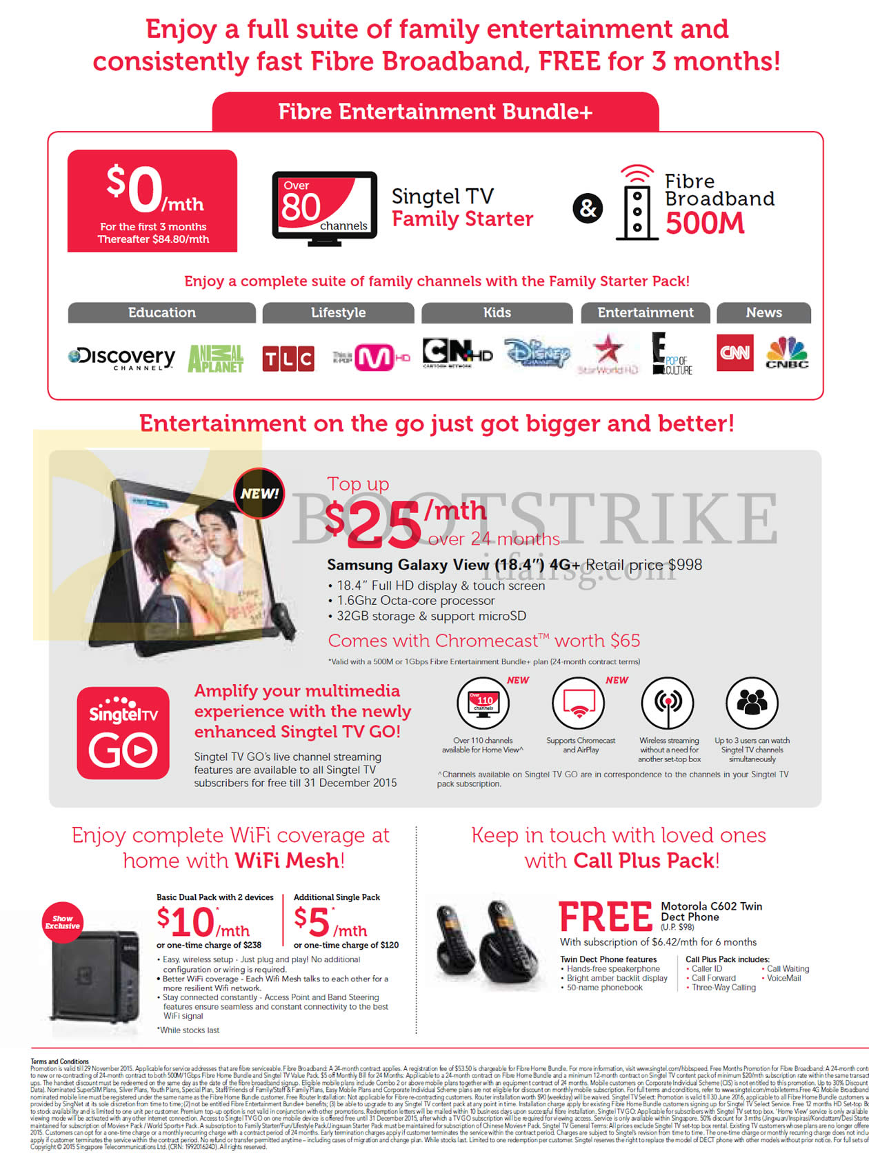 SITEX 2015 price list image brochure of Singtel Fibre Entertainment Bundle Plus, WiFi Mesh, Call Plus Pack