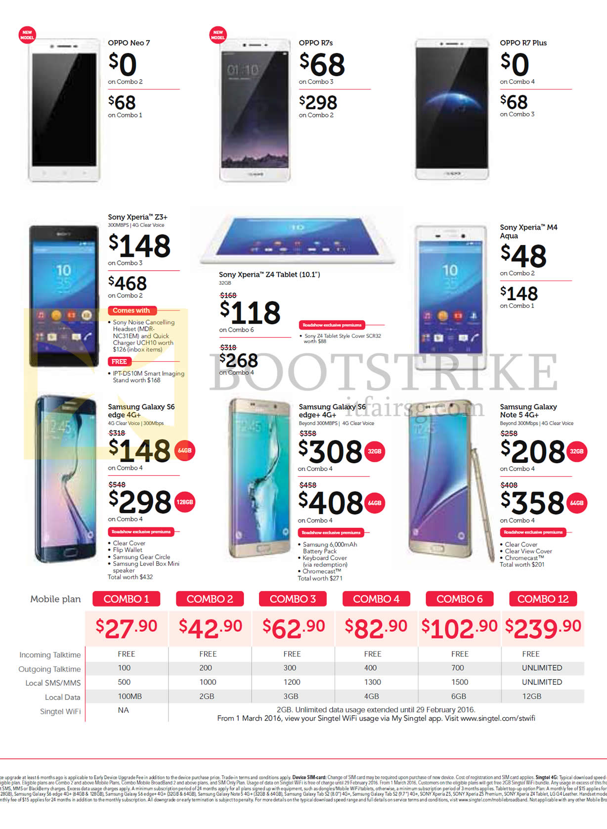 SITEX 2015 price list image brochure of Singtel Mobile Phones Oppo Neo 7, R7s, R7 Plus, Sony Xperia Z3 Plus, M4 Aqua, Samsung Galaxy S6 Edge, S6 Edge Plus, Note 5, Mobile Plans Combo 1,2,3,4,6,12