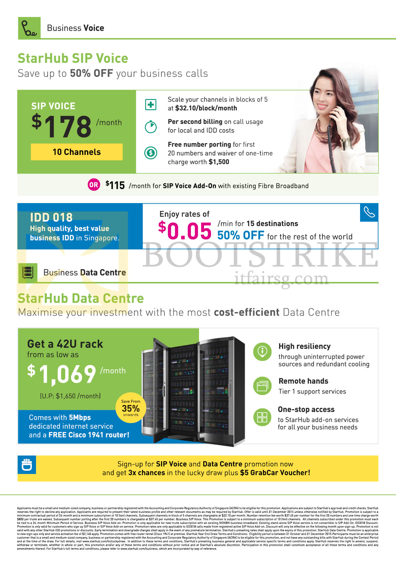 SITEX 2015 price list image brochure of Starhub Business 178.00 SIP Voice, 1069.00 Data Centre 42U Rack