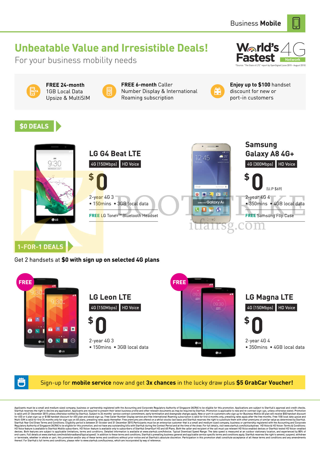 SITEX 2015 price list image brochure of Starhub Business LG G4 Beat, Leon LTE, Magna LTE, Samsung Galaxy A8