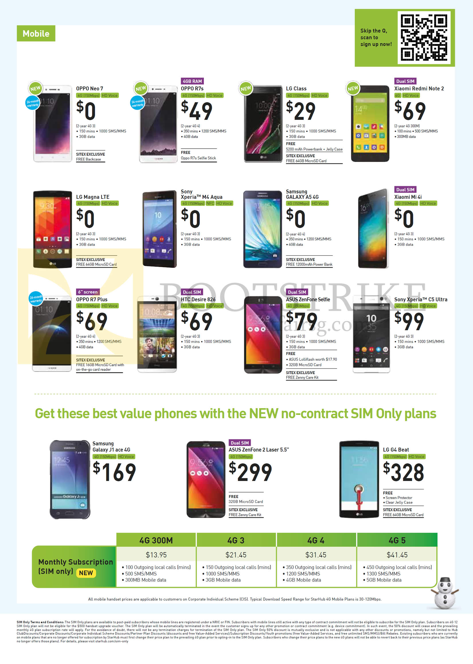 SITEX 2015 price list image brochure of Starhub Mobile Phones, Sim Only Plans, Oppo Neo 7, R7s, R7 Plus, LG Class, Magna LTE, G4 Beat, Xiaomi Redmi Note 2, Mi 4i, Sony Xperia M4 Aqua, C5 Ultra, HTC Desire 826, Asus Zenfone Selfie, 2 Laser 5.5