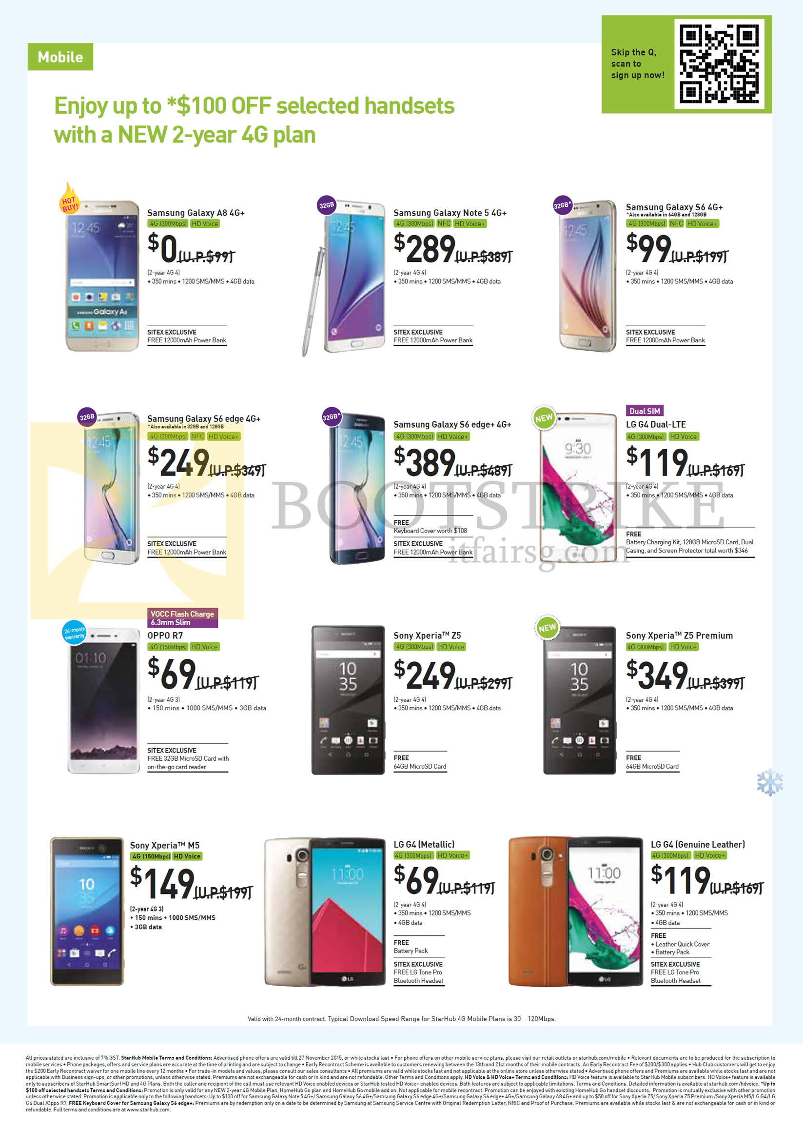 SITEX 2015 price list image brochure of Starhub Mobile Samsung Galaxy A8, Note 5, S6, S6 Edge, S6 Edge Plus, LG G4 Dual, G4 Metallic, Genuine Leather, Oppo R7, Sony Xperia Z5, Z5 Premium, M5