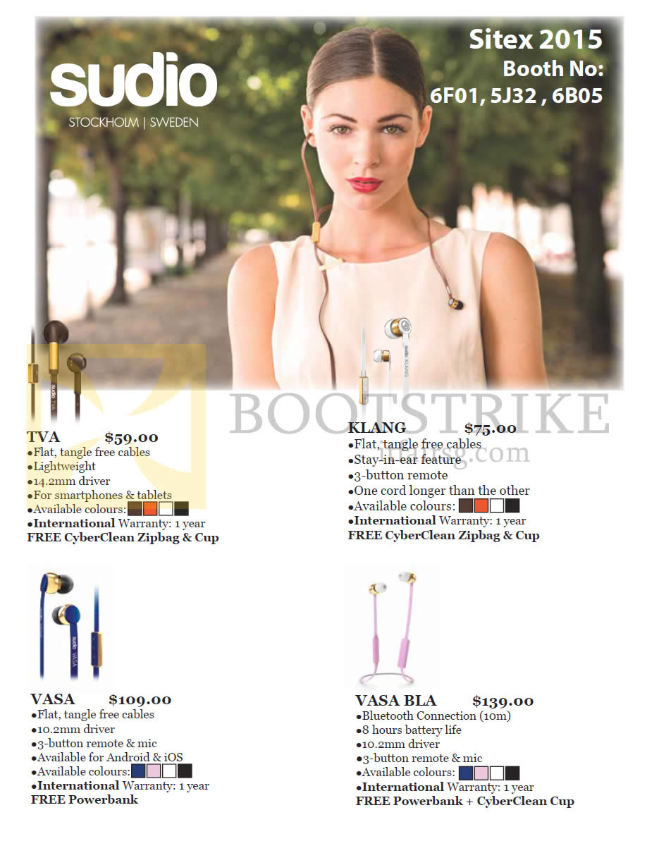 SITEX 2015 price list image brochure of Sudio Earphones TVA, Klang, Vasa, Vasa Bla