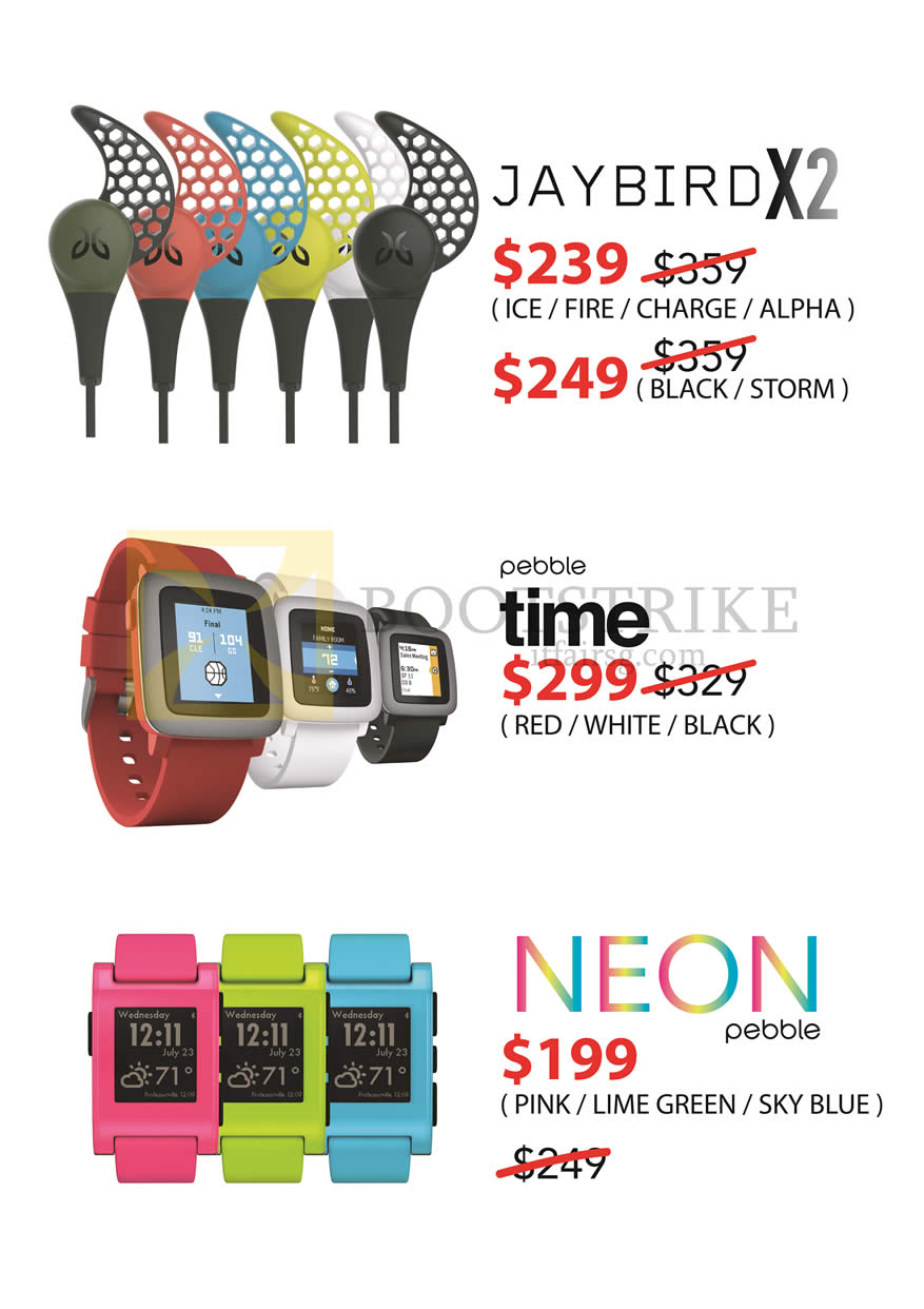 SITEX 2015 price list image brochure of Treoo Jaybird X2, Pebble Time, Neon Pebble