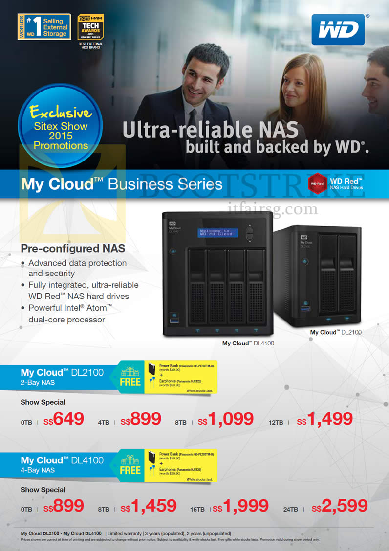 SITEX 2015 price list image brochure of Western Digital My Cloud Business Stories DL2100, DL4100, 2Bay, 4Bay NAS, 0TB, 4TB, 8TB, 12TB, 16TB, 24TB