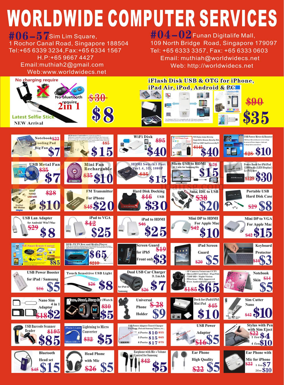 SITEX 2015 price list image brochure of Worldwide Computer Services Accessories Cooling Fan, Wifi Disk, FM Transmitter, Hard Disk Docking, Mini DP, Cables, Media Player, Notebook Skin, USB Power Adaptor