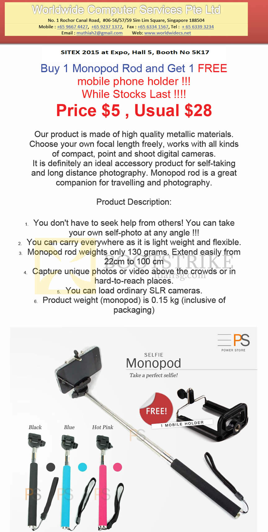 SITEX 2015 price list image brochure of Worldwide Computer Services Buy 1 Monopod Rod Get 1 Free