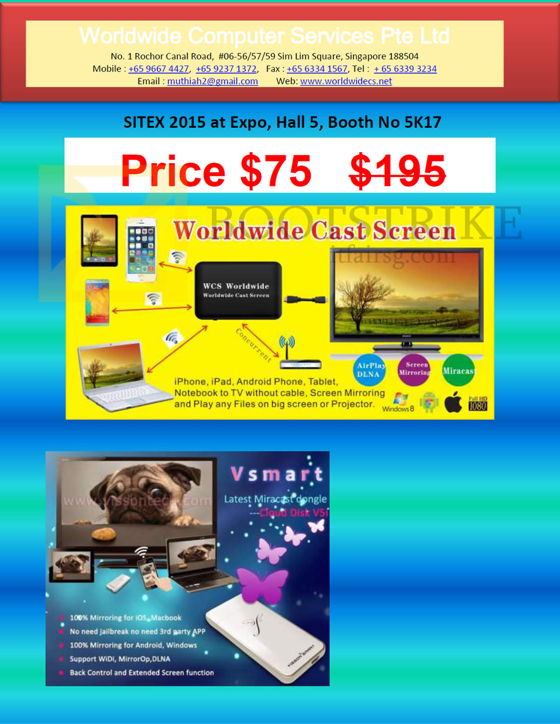 SITEX 2015 price list image brochure of Worldwide Computer Services Cast Screen Vsmart Dongle