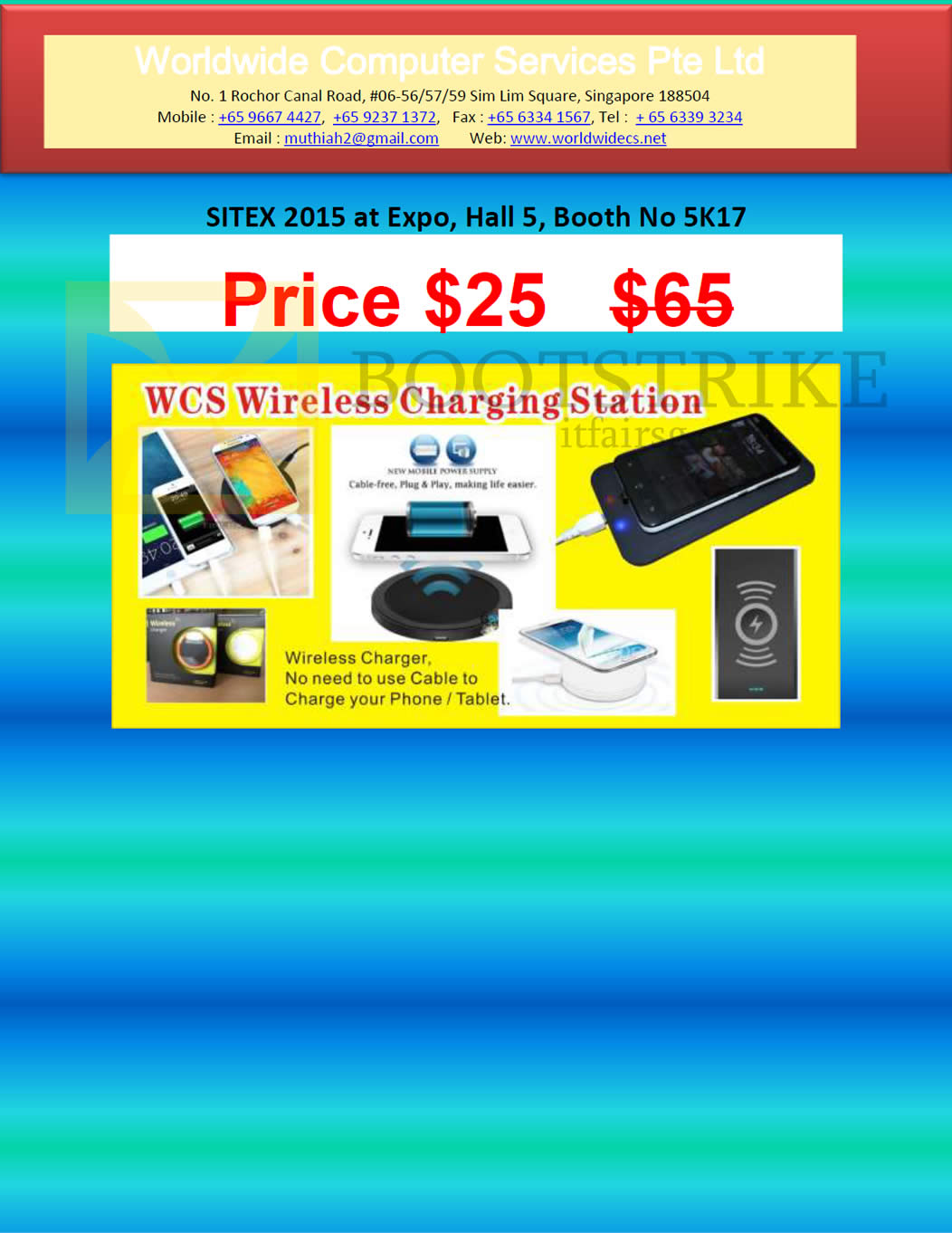 SITEX 2015 price list image brochure of Worldwide Computer Services WCS Wireless Charging Station