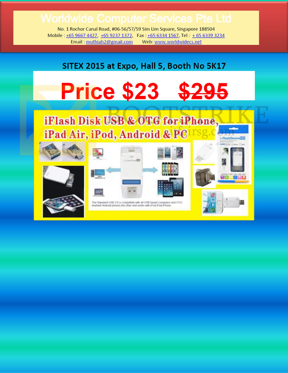 SITEX 2015 price list image brochure of Worldwide Computer Services IFlash Disk USB N OTG For Iphone, PC