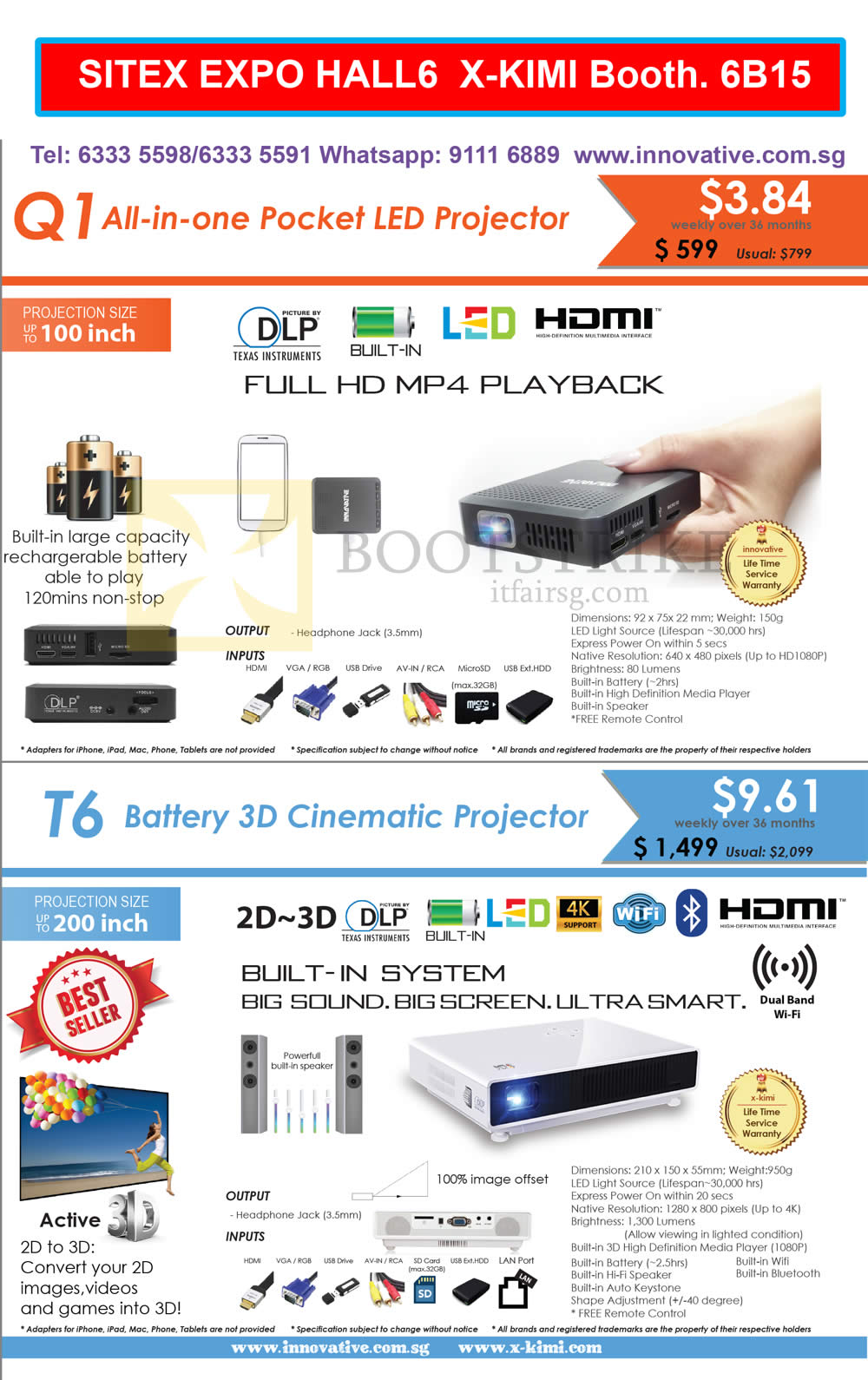 SITEX 2015 price list image brochure of X-Kimi Innovative Projectors Q1, T6