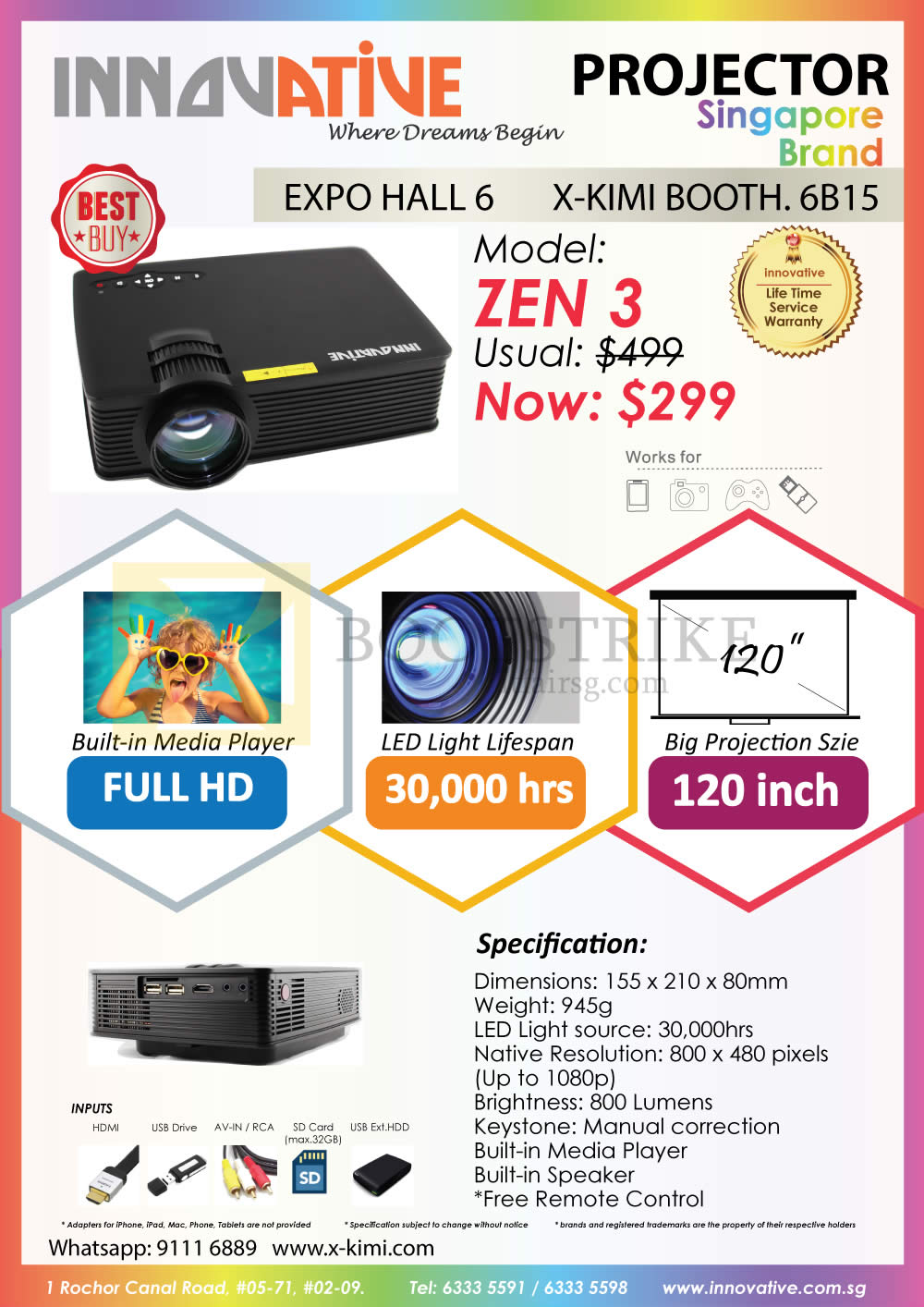 SITEX 2015 price list image brochure of X-Kimi Innovative Zen 3 Projector